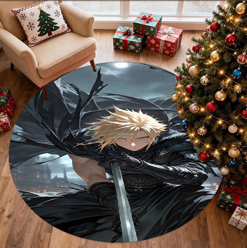 Final Fantasy Pattern Round Rug, Indoor/Outdoor Mat, for Picnic, Gameroom, Bedroom, Office, Living Room, Home Decor Carpet, Birthday Gift