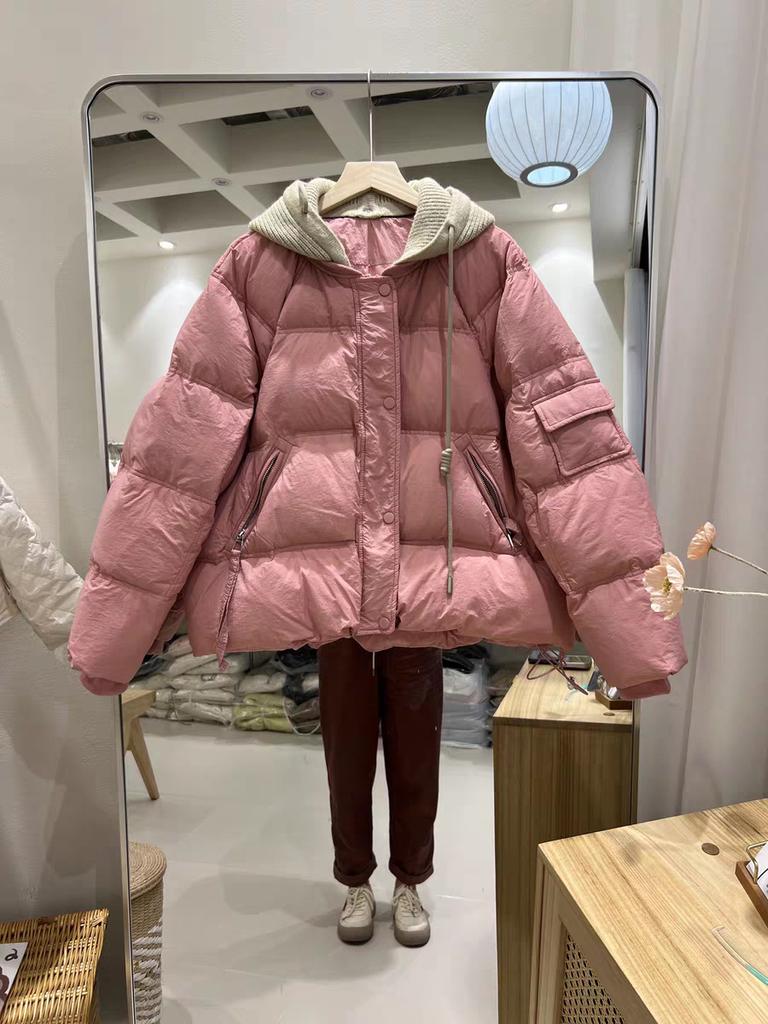 Вязаная шапка свободная и тонкая белая утиная пуховая женская осень 2024 зима новая повседневная куртка-пуховик прилив