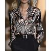 Leopard New Printed Print Highelasticity Springautumn Casual Loosefitting Womens Buttondown Shirt