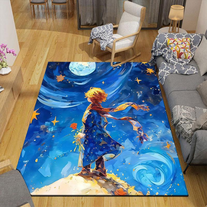 The Little Prince2 Flannel Pattern Square Carpet,Area Rug,Carpet Rug for Living Room Bedroom Sofa Playroom Decor,Non-slip Floor Mat