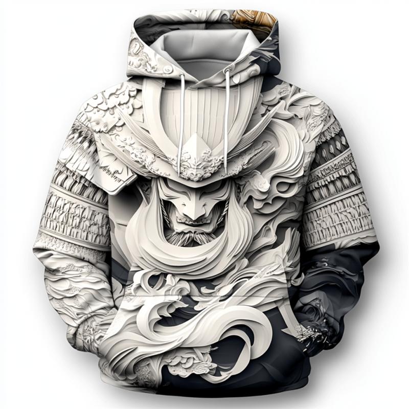 Мужские худи с 3D принтом японского самурая, уличная хип-хоп одежда Харадзюку y2k, повседневные толстовки на осень и зиму, модные топы