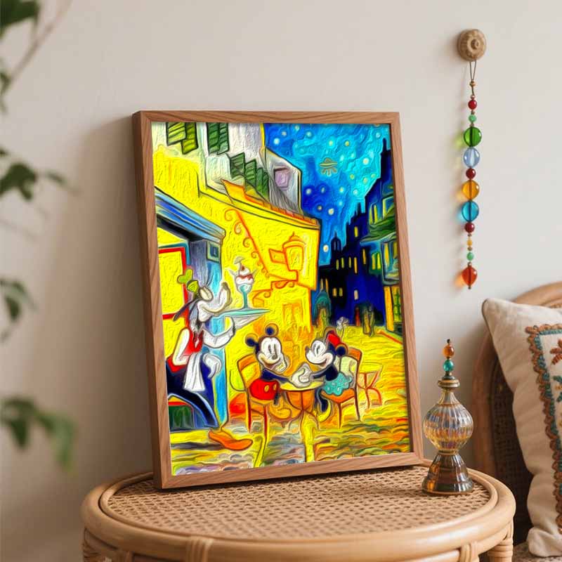 Disney Масляная живопись painting art Микки и Минни кафе улица ручная работа diy painting домашний декор подарок