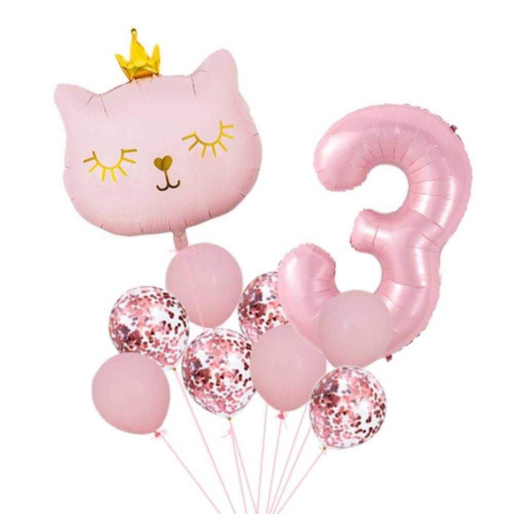 10 Pcs/set Girls Birthday Number Ballons Cartoon Aluminum Film Balloons New Jumbo Number Balloon