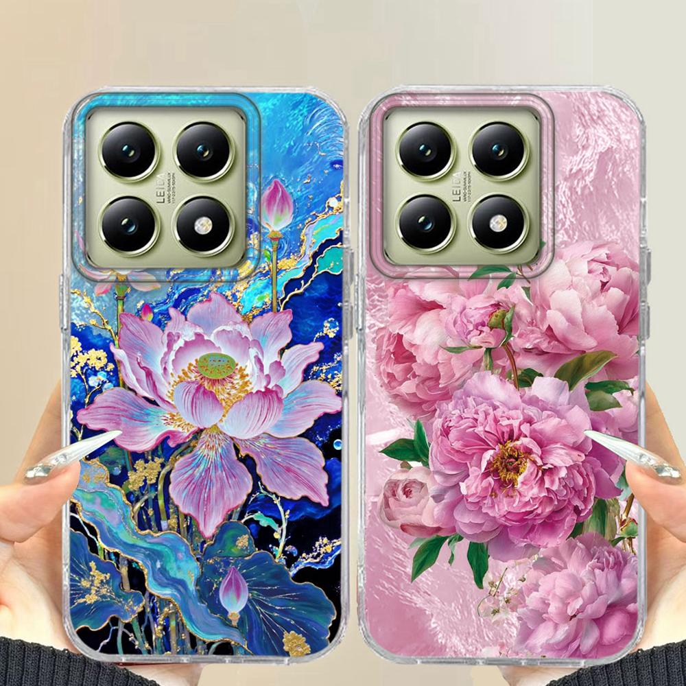 Роскошный Чехол для Телефона с Цветами Розового Лотоса и Розы для Xiaomi 14T 15T 13T 11 Lite Poco X3 X7 M5S X5 M6 X6 Pro C65 C61 Женский Любовный Чехол