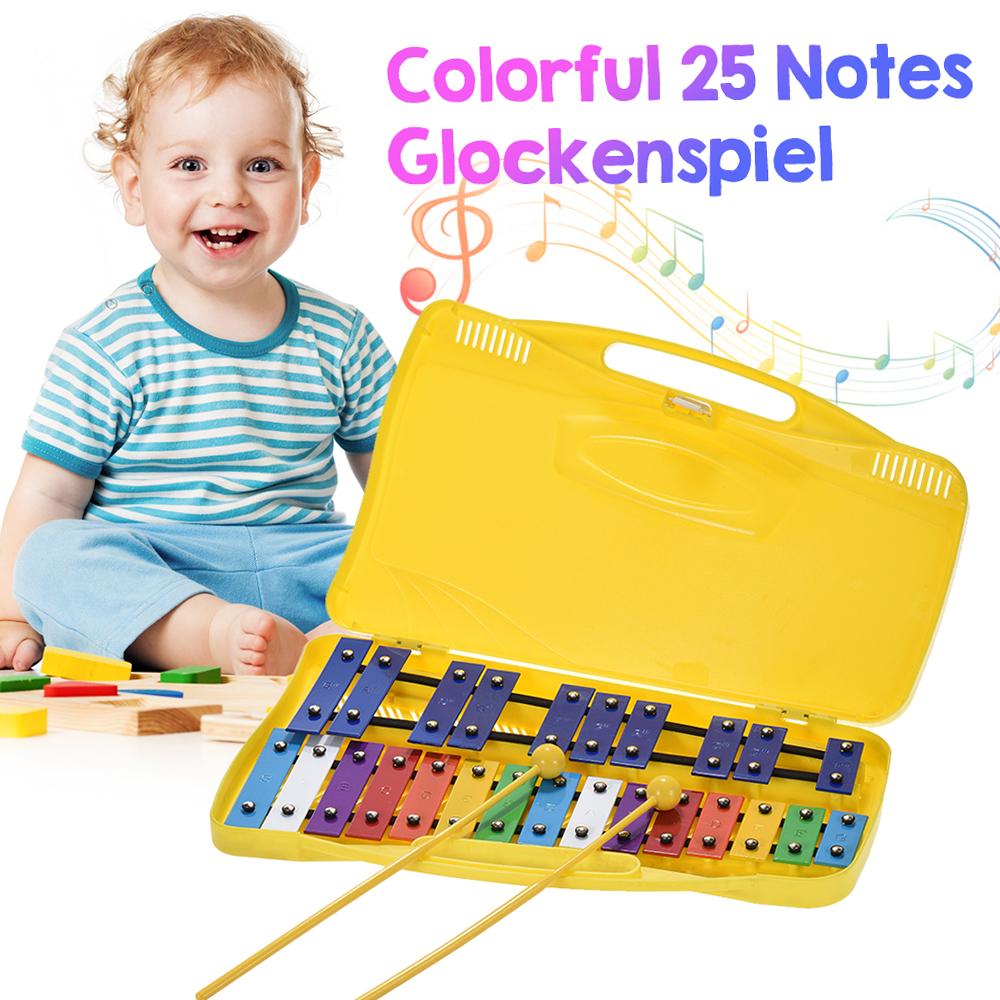 Colorful 25 Notes Glockenspiel Xylophone Percussion Rhythm Musical Educational Teaching Instrument Toy with 2 Mallets