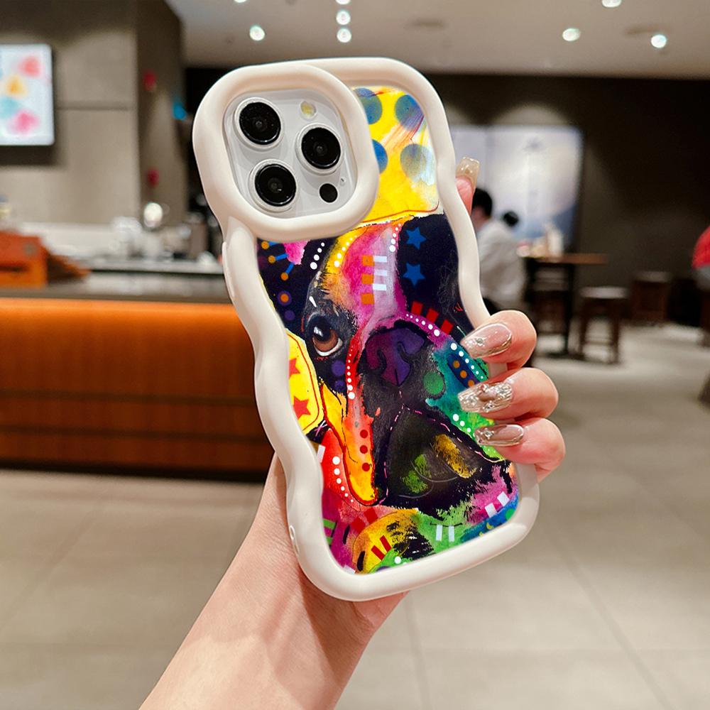 Мягкий чехол для телефона Macaron Big Wave для iPhone 11 12 13 14 15 Samsung A13 A14 A15 A24 A53 A54 A55 Xiaomi Redmi Note 13 12C, чехол A44, французский бульдог, собака