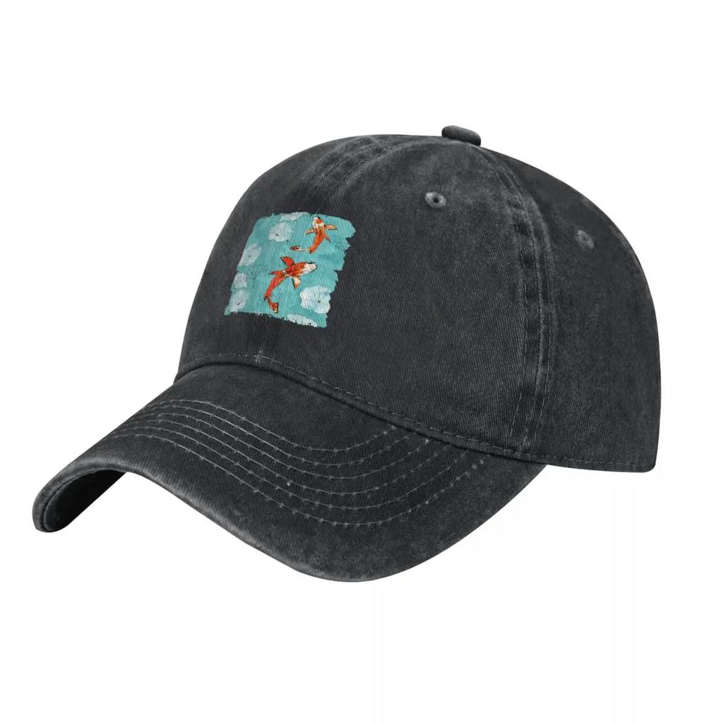 Waterlily koi in turquoise Baseball Cap Wild Ball Hat Rave funny hat Beach Womens Hats Unisexs