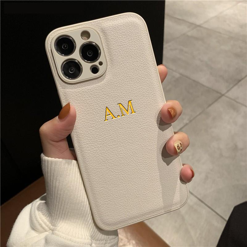 Персонализированный чехол для телефона iPhone 17 16 15 14 13 12 11 Pro Max Plus 17Air Роскошная ПУ кожа Инициалы Имя Подарок Чехол