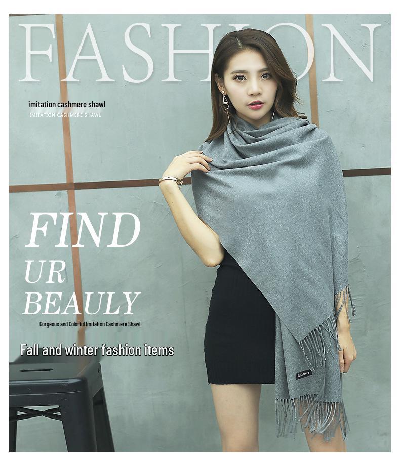 Korean-Style Thickened Imitation Cashmere Scarf: Unisex Long Shawl for Autumn/Winter