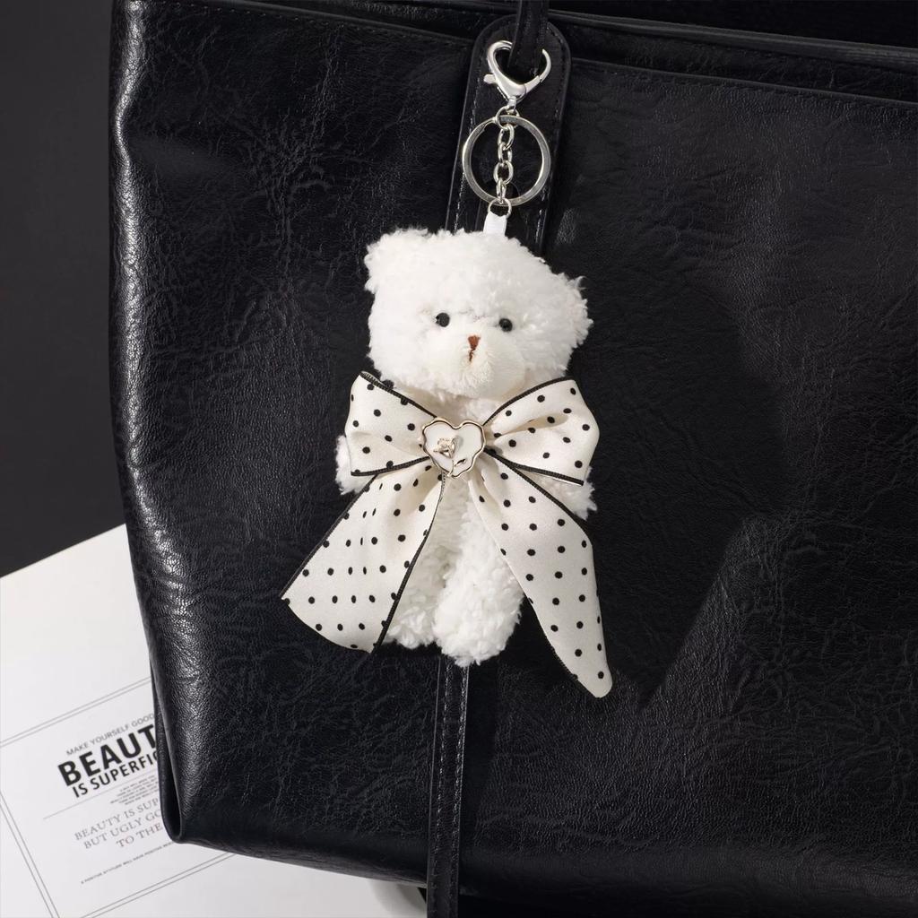 Creative Plush Cartoon Bear Sweet Bow Dot rose Personality Ribbon Chain Couple Sisters Accessories Bag Charm