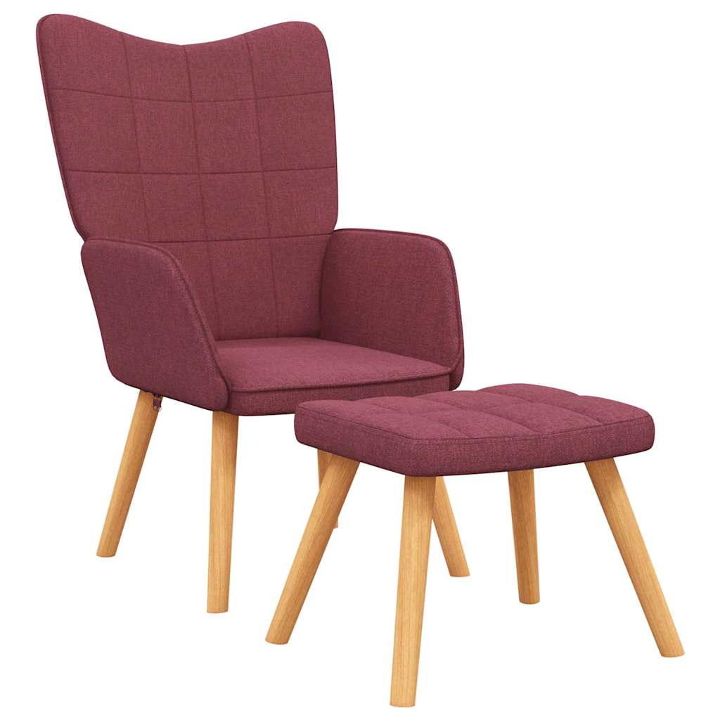Armchair with Footstool Burgundy Fabric