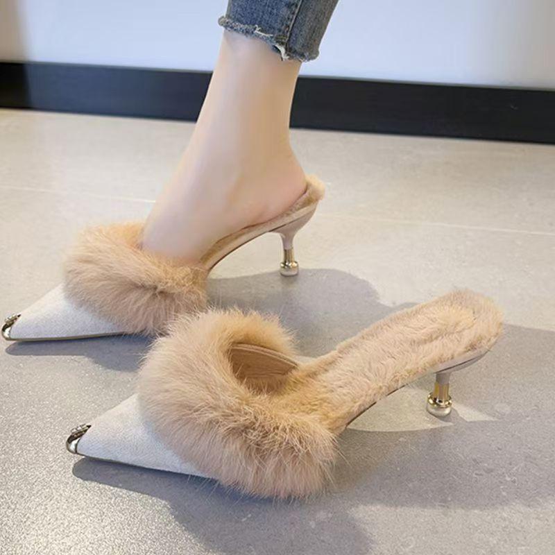 Elegant Pointed Slippers Women's 2025 Autumn and Winter New Internet Celebrity Explosion Soft Bottom Not Tired Feet Small Bag Head Slippers