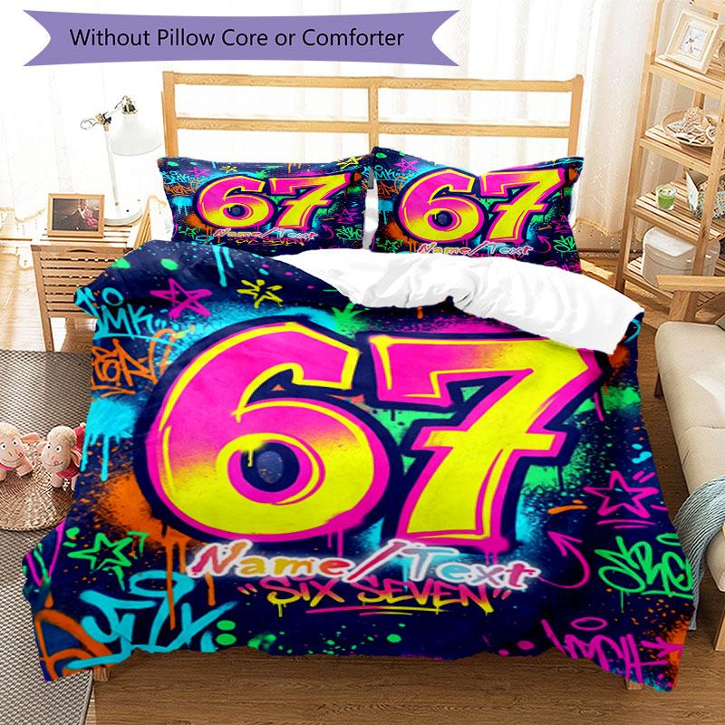 3PC Custom Name Colorful Graffiti Art Bedding Set Printed Bedding Set Duvet Cover Closure Includes 1 Duvet Cover & 205 Pillowcases for Bedroom