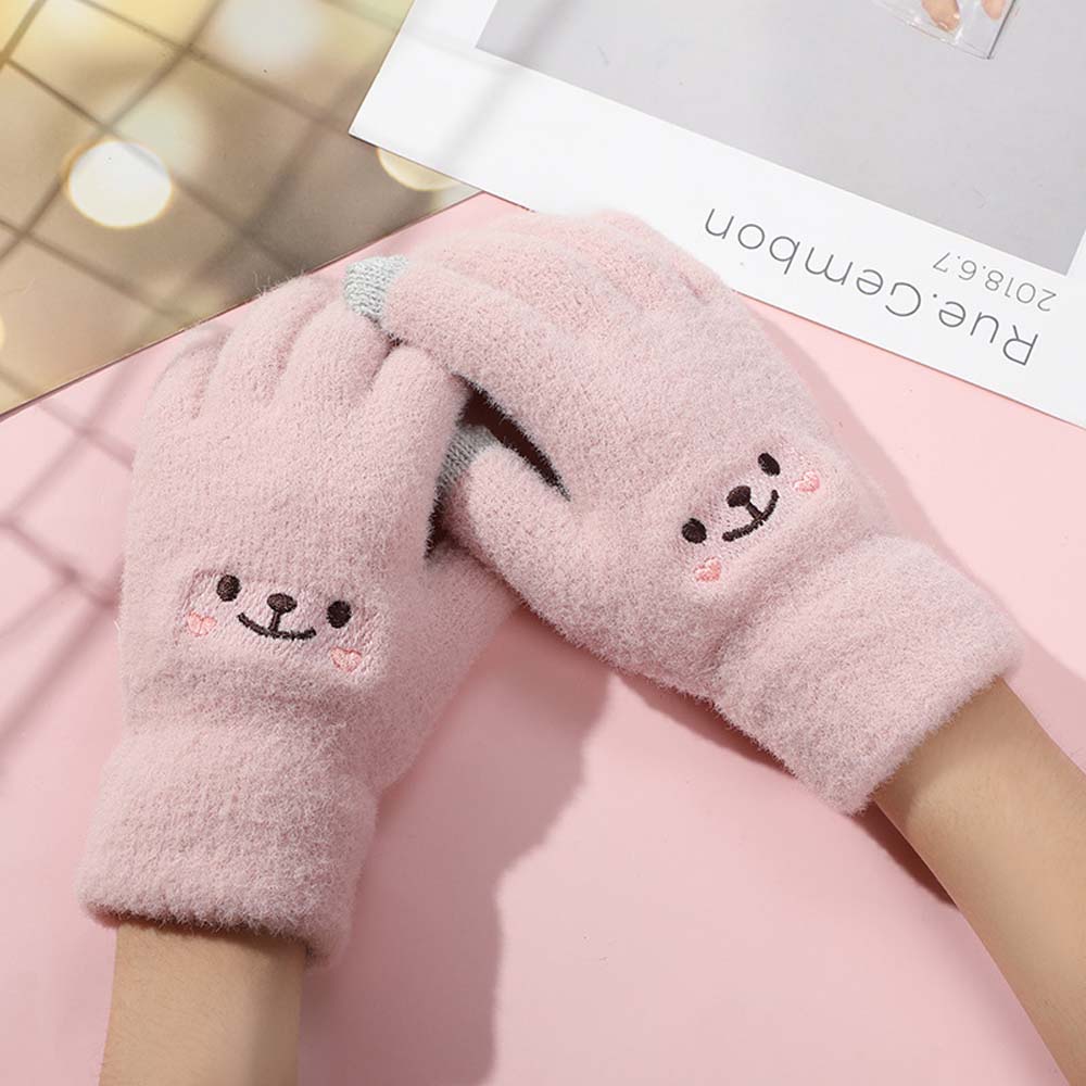 Cycling Student Plush Men Women Gloves Knitted Gloves Full Finger Warm Mittens