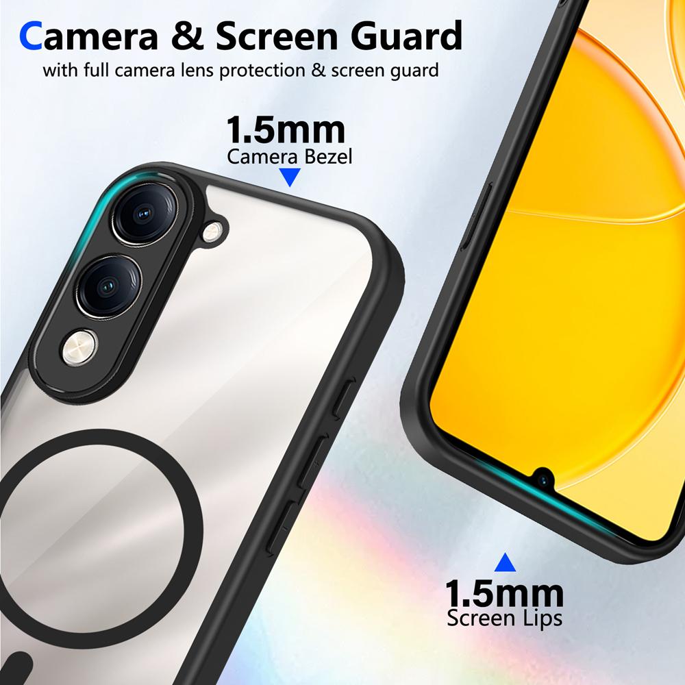 KEYSION Transparent Magnetic Phone Case for VIVO Y04 Y04s Soft Silicone+PC HD Clear Shockproof Back Cover for VIVO Y29s Y29t 5G