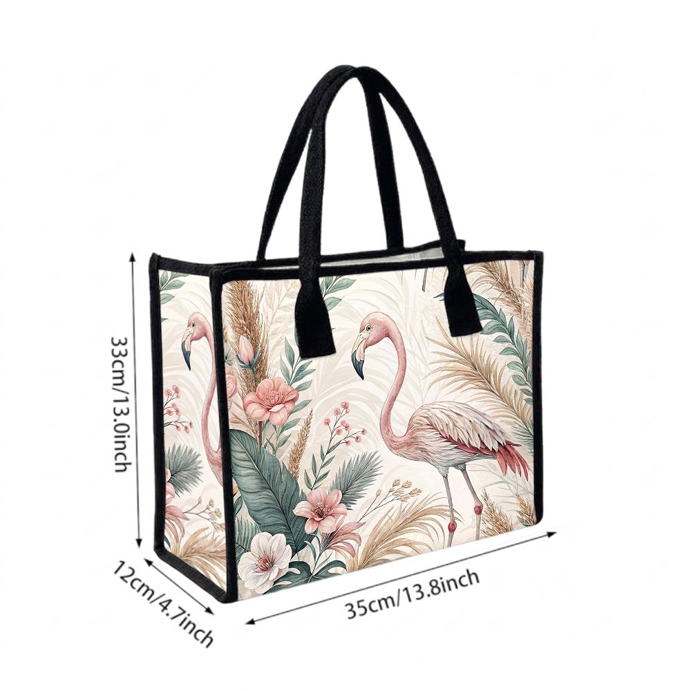 Flamingo Print Tote Bag Ladies Fashion Casual Handbag for Daily Use