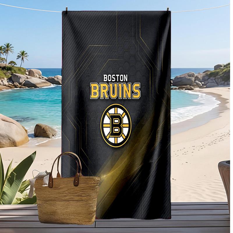 Пляжное полотенце с принтом Boston Bruins Мягкое Портативное Быстросохнущее?Сухое полотенце для бассейна, летнего отпуска, активного отдыха на природе