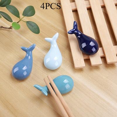 4 шт. керамическая подставка для палочек для еды/подставка для ножа и вилки в виде синего кита, креативная подставка для палочек для еды, ложки, вилки, ножа в виде животного, украшение стола