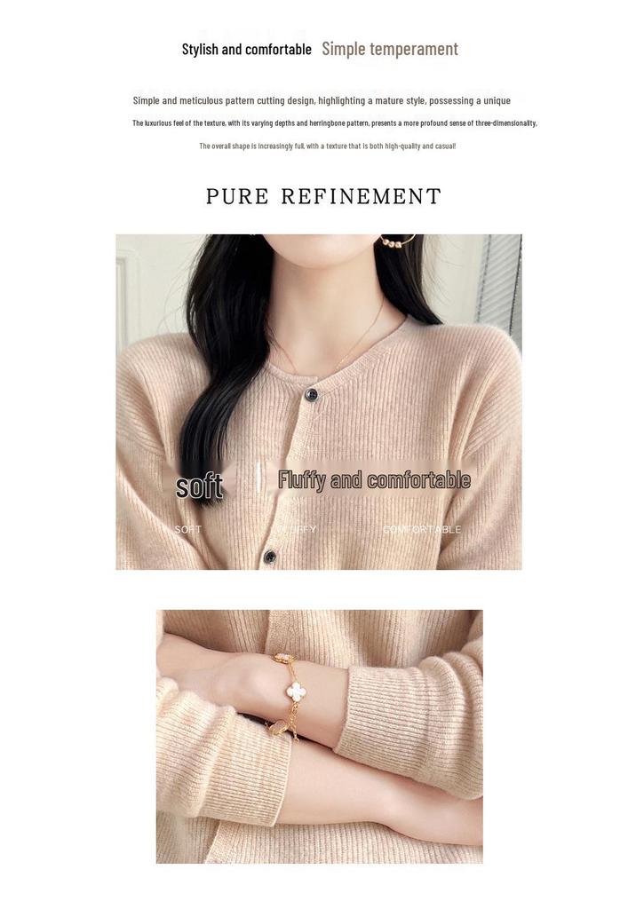 Autumn/Winter Wool Round Neck Asymmetrical Button Cardigan - Women's Loose Solid Color Cashmere Knitwear