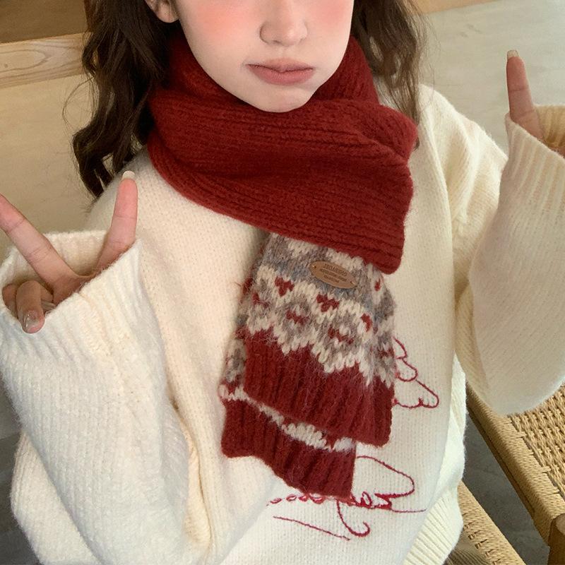 Christmas Scarf Women's Korean Version Retro Knitted Versatile Thick Autumn and Winter Warm Student Couple Scarf
