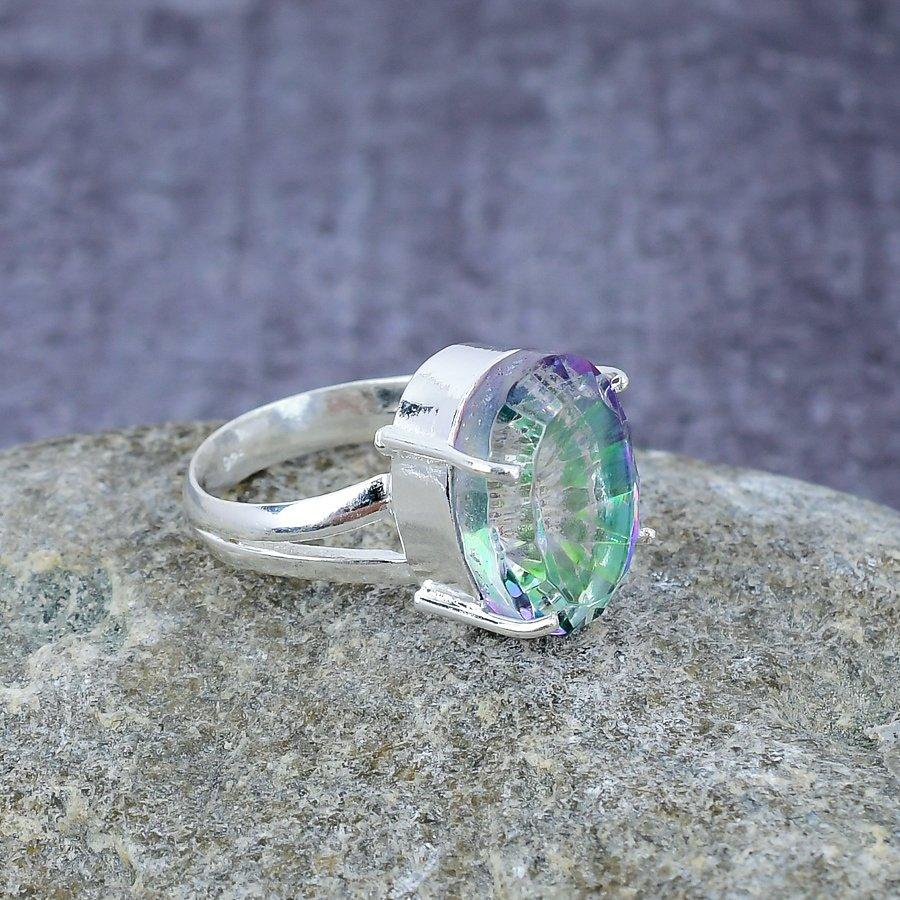 Mystic Rainbow Topaz Gemstone Стерлингового Серебра 925 Кольцо Ювелирные Изделия Свадебный Подарок
