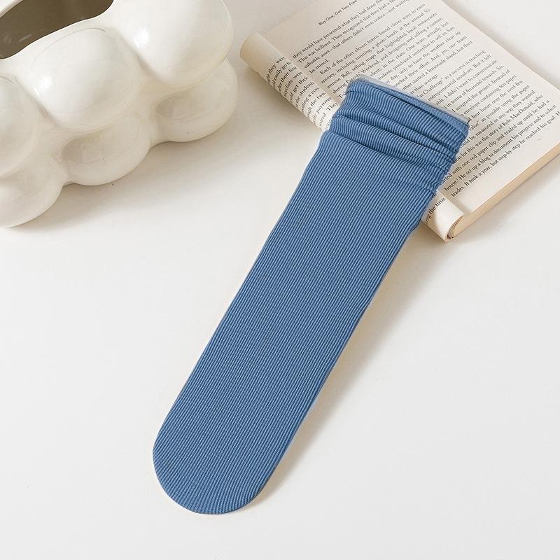 Женские белые носки до середины икры из ледяного шелка: Тонкий, Однотонный, Вельвет, Весна/Лето