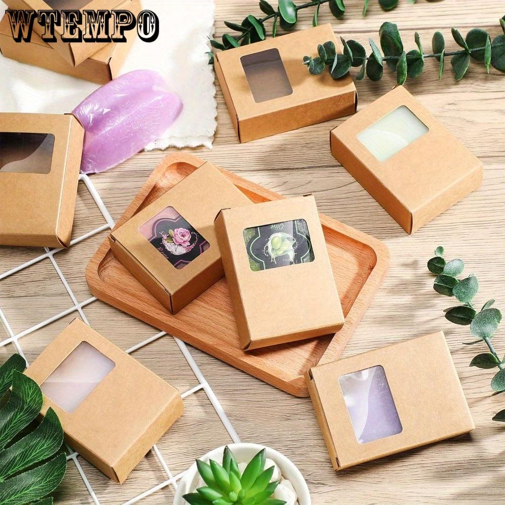20 шт. Мини-коробка из крафт-бумаги с квадратным окошком, упаковочные коробки для мыла, подарочная коробка из крафт-картона для домашнего мыла, угощения, выпечки, конфет