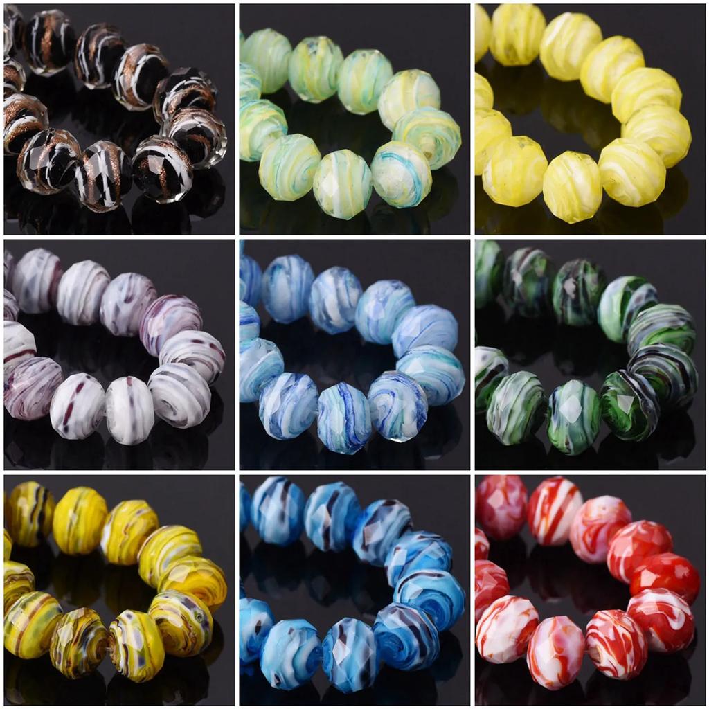 10pcs 12x8mm Rondelle Faceted Opaque Lampwork Glass Loose Spacer Beads For Jewelry Making DIY Crafts Findings