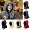 Plush Knitted Hat Neck Protection Lace-up Hat New Hood Scarf  Autumn Winter