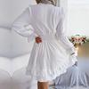 Elegant Women Summer Dress Fashion High Waist Big Swing Solid Color Lace Up Wooden Edge