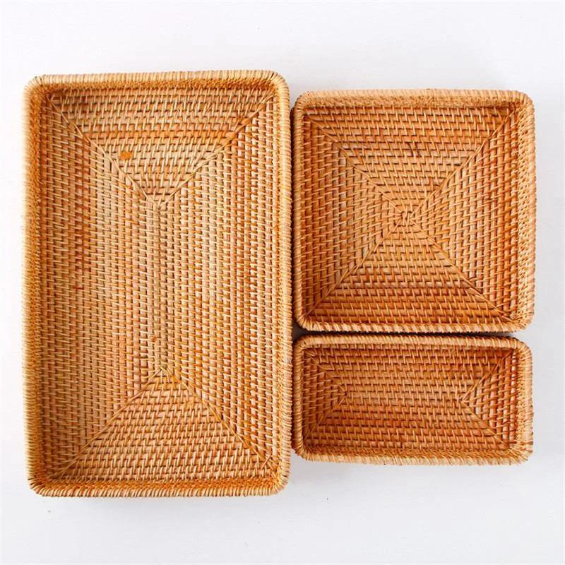 Hand-woven Storage Basket Rattan Storage Tray Wicker Basket Bread Fruit Food Breakfast Storage Basket Crafts Home Decoration