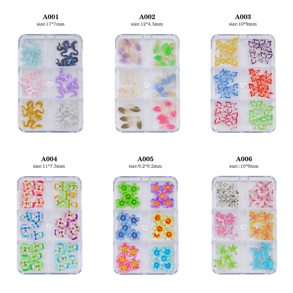 6Grids Подвески для ногтей Цветы Украшения для ногтей Принадлежности для ногтей Бабочки Аксессуары для ногтей Маникюрша