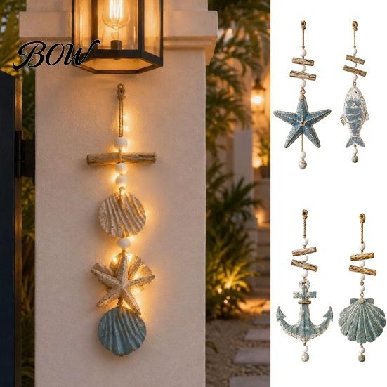 Indoor Battery Operated Lights Lighted Wooden Fish Starfish Wall Hanging Ornament, Beachy Decor with Warm Navy Blue Room Decorations LED Lights,