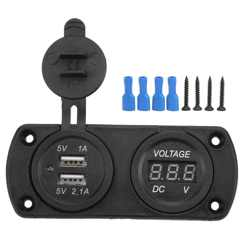Быстрое автомобильное зарядное устройство с указателем напряжения, два USB 12?24 В водонепроницаемый выход 2,1 А универсальный для мотоциклов