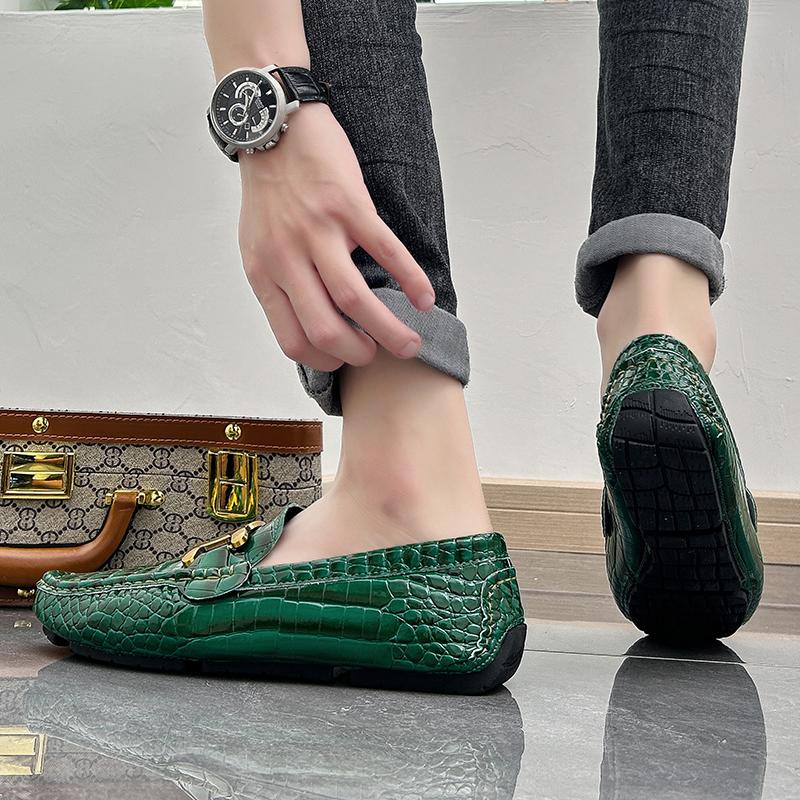 Мужские мокасины Туфли для вождения Комфортные кожаные лоферы Повседневные слипоны Большой размер Цвет Серый Горошек Обувь Большого размера