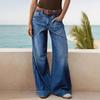 Новые модные женские джинсы свободные прямые брюки женские эластичные мешковатые джинсы джинсовые брюки