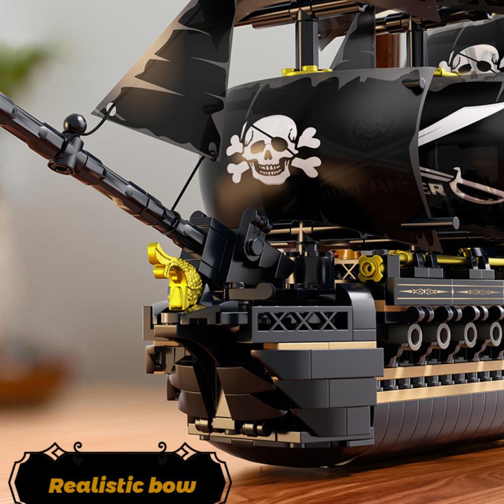 Black Sail Pirate Ship Building Blocks 3-Masted Sailboat Bricks Adult Collectible DIY Assembly Model Display Decoration Toy Gift