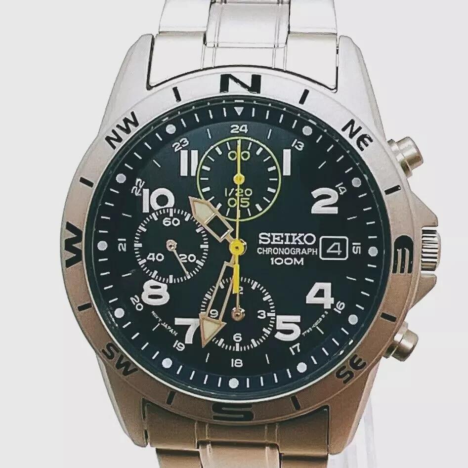 Seiko Chronograph SND379P1 SND379P Blue Dial Stailess Steel Quartz Watch Men