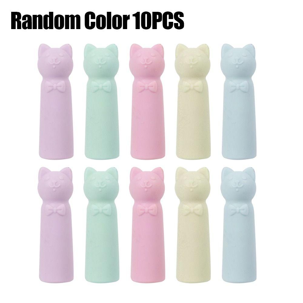 10PCS Cat Shape Erasers 2 In 1 Pencil Extender Cartoon Pen Top Cover Students Gift