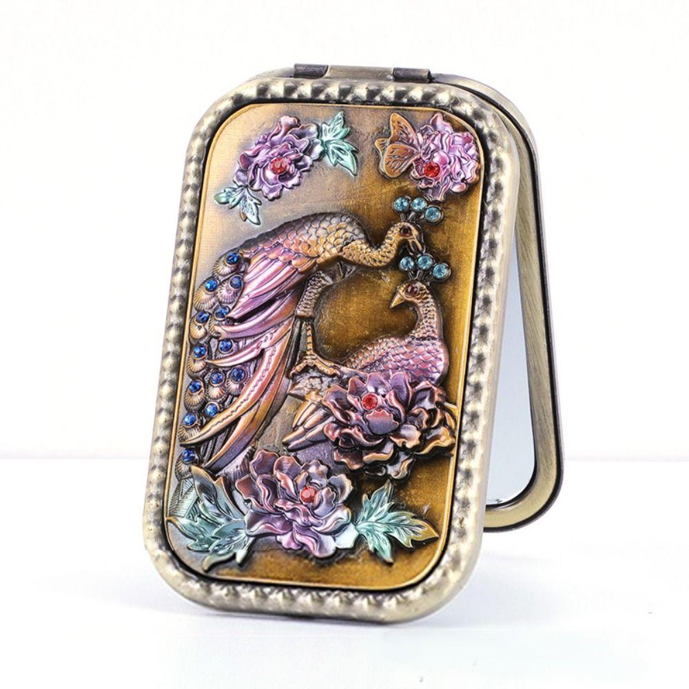 Зеркало для макияжа в стиле ретро, ​​квадратное косметическое складное зеркало, компактное карманное зеркало, туалетное подарочное зеркало