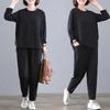 Suit Women Large Size Cotton Long-sleeved Shirt Pants Two-piece Round Neck Top and Longs Pants 2PC Suit