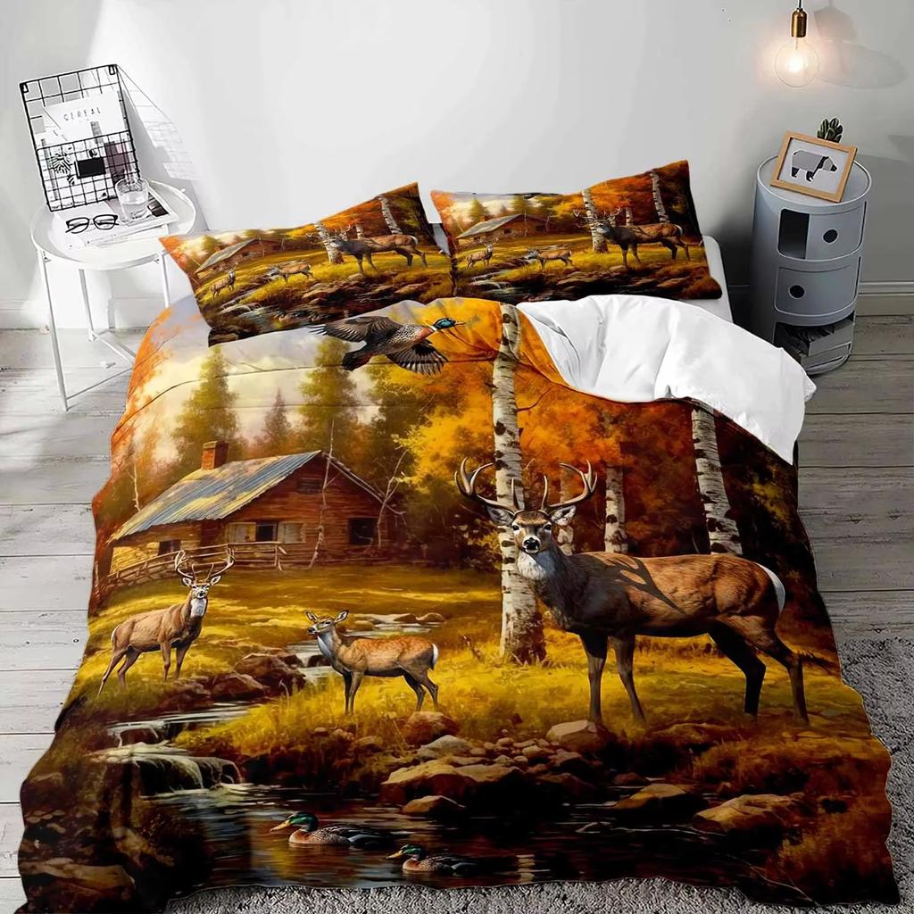 Комплект пододеяльника Wild Deer Односпальный Двуспальный Королевский размер Рустикальный Фермерский стиль Мягкий комплект постельного белья Взрослые Женщины Подростки Милые Пододеяльники с животными