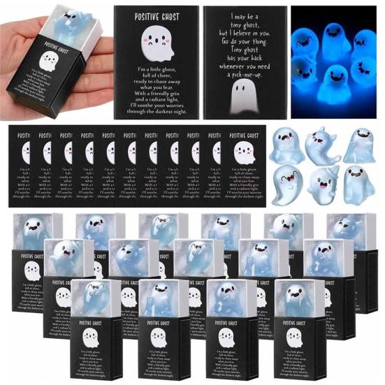 36 шт. Миниатюрные фигурки призраков Светящиеся в темноте Мини-фигурки призраков с коробкой Позитивные миниатюры призраков для Хэллоуинских сувениров для вечеринок DIY-проектов