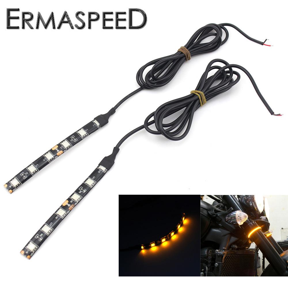 Пара гибких передних вилок мотоцикла, светодиодные полосы указателей поворота, индикаторы фар, янтарный универсальный для мотоцикла