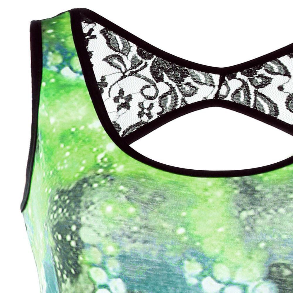 Women Summer Delicate Sleeveless Cut Out Octopus Print Mini Dress With Lace Stitching
