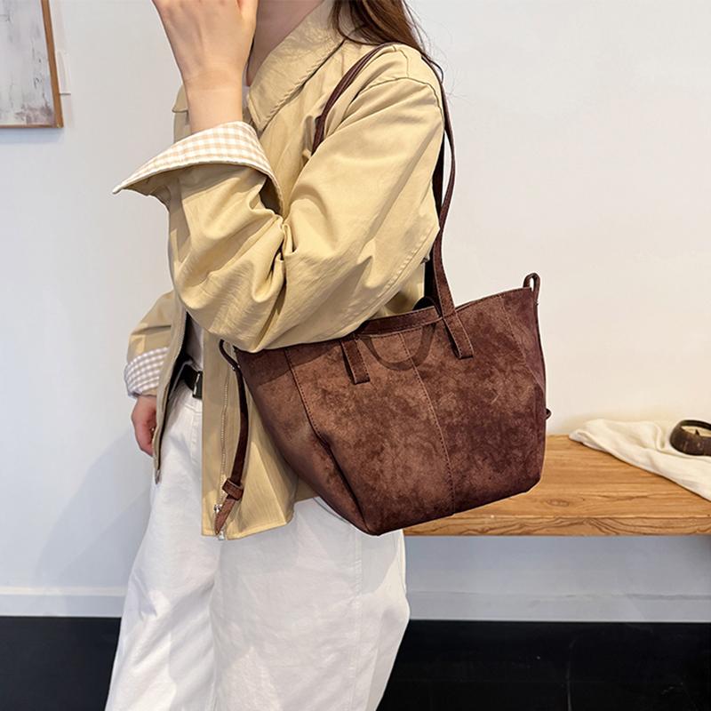 Yogodlns New Womens PU Leather Shoulder Bags Retro Tote Bag Autumn Winter Suede Large Capacity Shoulder Bag Versatile Commuting Bag