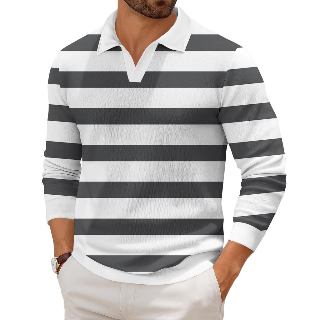 Мужская повседневная модная трикотажная рубашка с длинным рукавом и принтом на лацкане