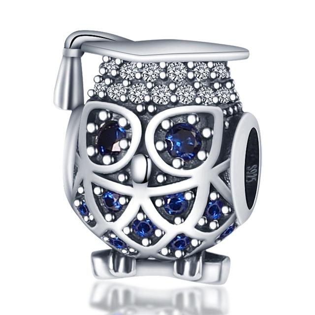 Original Design 925 Sterling Silver Owl Style Pavé Shiny Beads Fit Charms Bracelet Necklace Fashion Jewelry Making