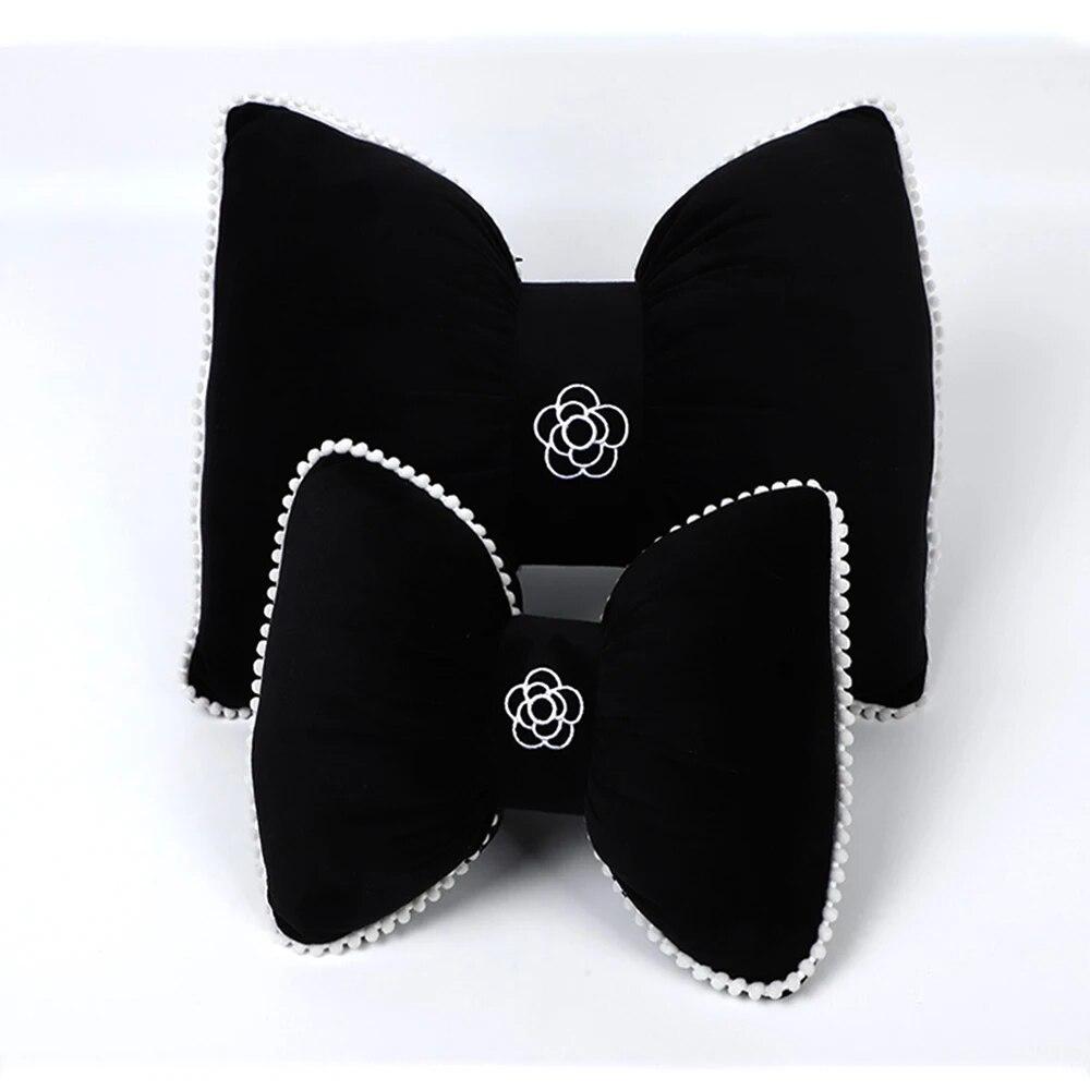 New Car Seat Headrest Pillow Cute Bow Velvet Neck Headrest Lumbar Pillow Soft Support Protector Cushion For Car