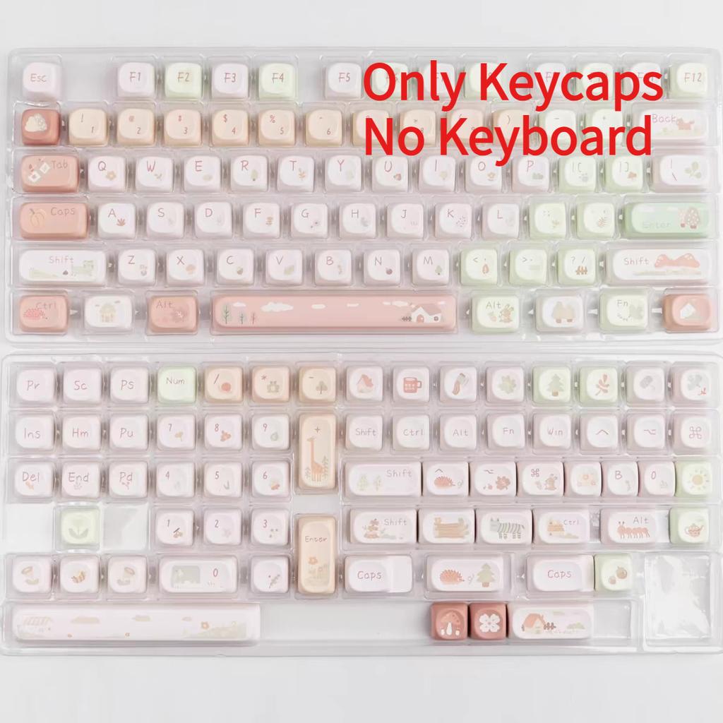 Forest Cabin Keycaps PBT Material MOA Profile 98 99 F87 Cute Cartoon Sublimation Keyboard Decoration Gifts for Women and Girls